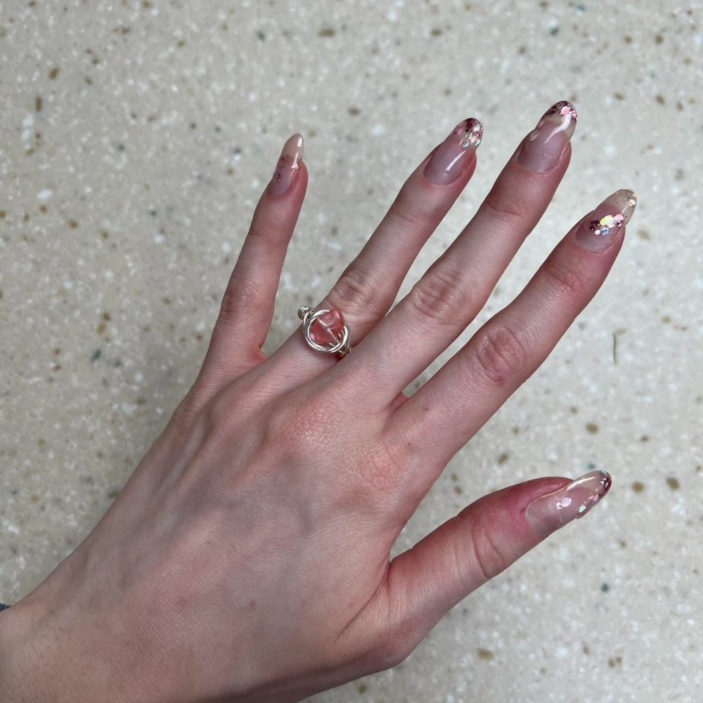 Handmade ring with pink stone. Size 5